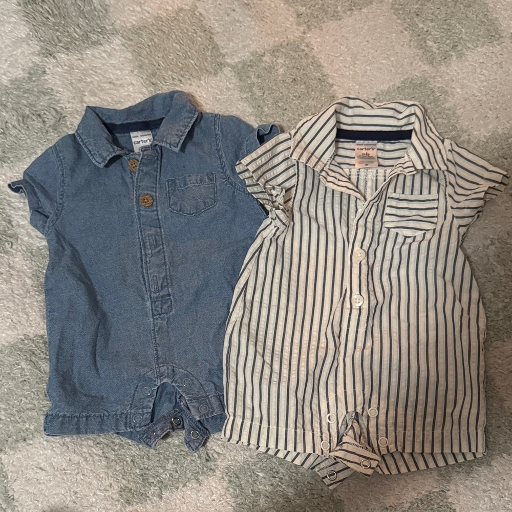Carter's Newborn Short sleeve short Rompers Onesies NB Denim and Blue stripe